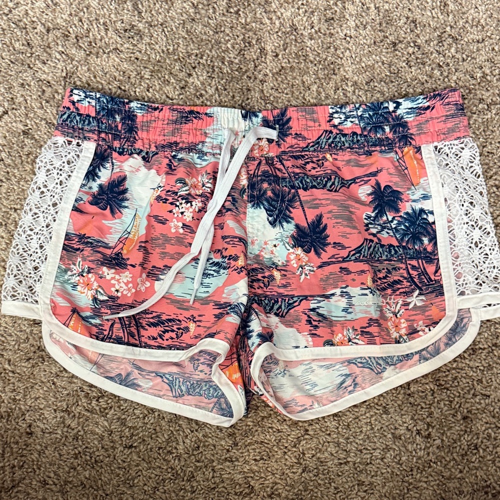 Raya Sun Pink and Blue Tropical Athletic Shorts